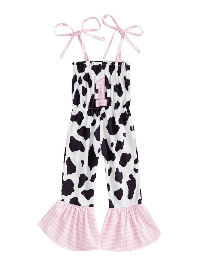 Pudcoco Baby Girls 1st Birthday Outfit Sleeveless Straps Cowgirl Romper 1 Plaid Embroidery Jumpsuit Summer Clothes (White, 12-18 Months) - Image 1