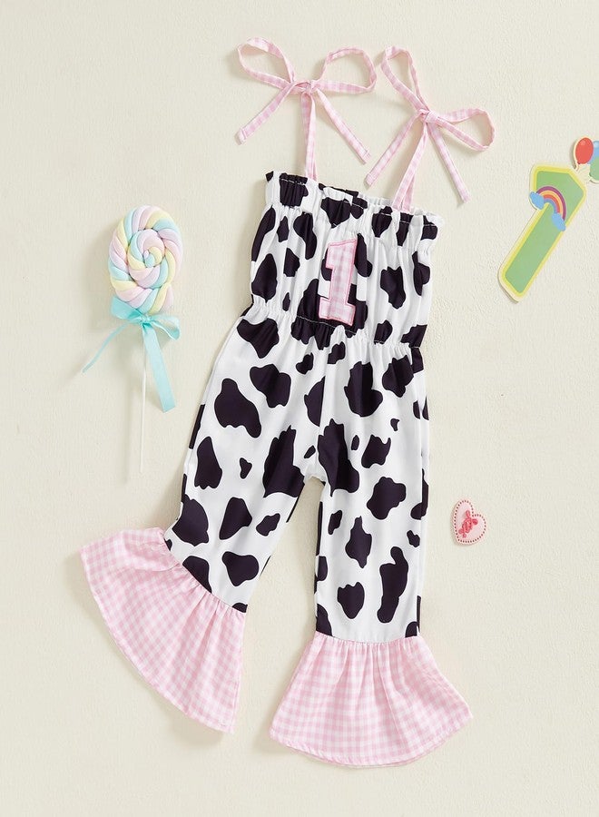 Pudcoco Baby Girls 1st Birthday Outfit Sleeveless Straps Cowgirl Romper 1 Plaid Embroidery Jumpsuit Summer Clothes (White, 12-18 Months) - Image 3