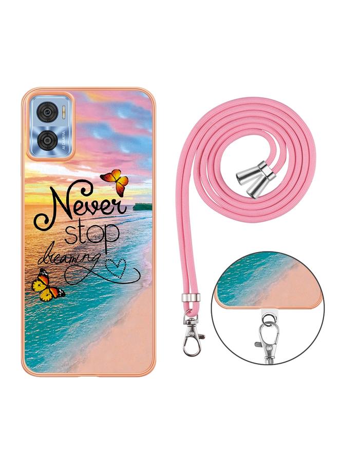 S-TOP Case For Motorola Moto E22/E22i Electroplating IMD TPU Phone Case with Lanyard - Image 2