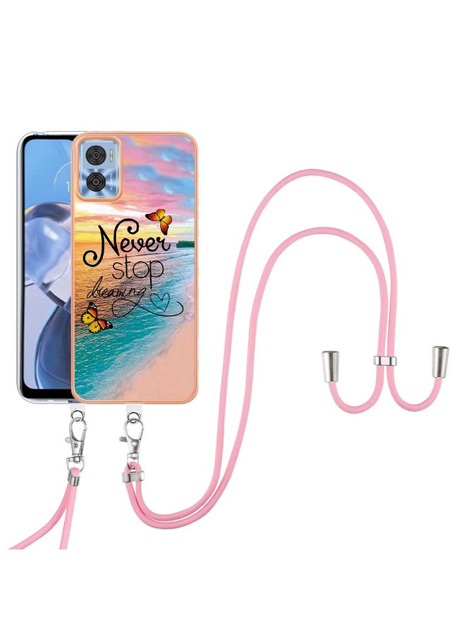 S-TOP Case For Motorola Moto E22/E22i Electroplating IMD TPU Phone Case with Lanyard - Image 3