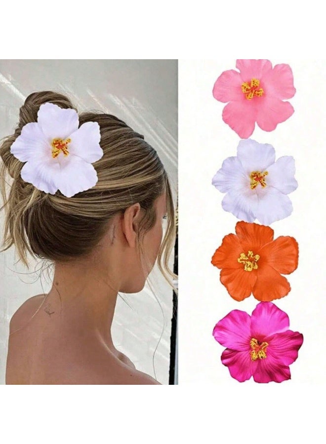 Miamia 4pcs Hawaiian Flower Hair Clips, 4pcs inch Artificial Flower Hair Clip, Bohemian Style Hibiscus Flower Hair Clip, Suitable for Holiday, Beach, Party, Summer Girls, Tropical Flower Hair Accessories Holiday Gifts  - Image 2