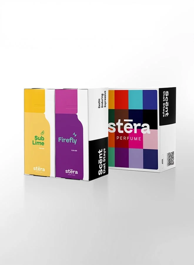 Stera Perfume RADIANT ENERGY Couple's Perfume Set of 2 - SUB LIME (Men) + FIREFLY (Women) Eau De Parfum - 50ml (Each), Premium Gift Set