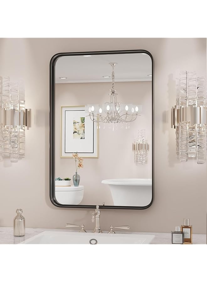 The Bros Black Vanity Bathroom Mirror for Wall, Metal Framed Mirror, Wall Mounted for Entryway, Bathroom, Vanity, Living Room, Horizontally or Vertically Hanging (16" x 24")