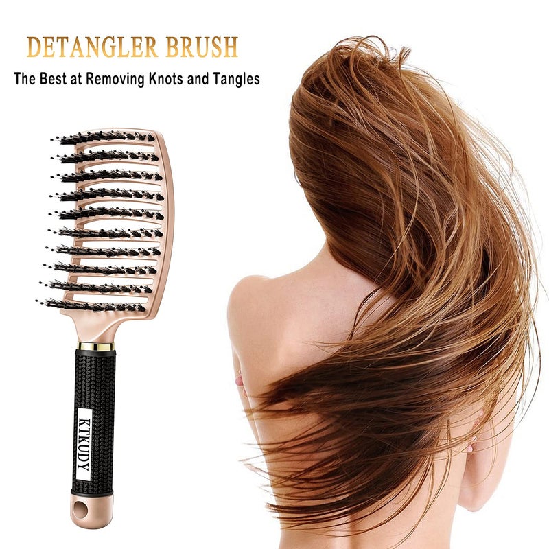 KTKUDY Detangling Brush Getting Knots Out without Pain - Boar Bristles Hairbrush Make Hair Shiny & Healthier Vented Detangler Brush for Women Men Kids wet and Dry Hair - Image 3