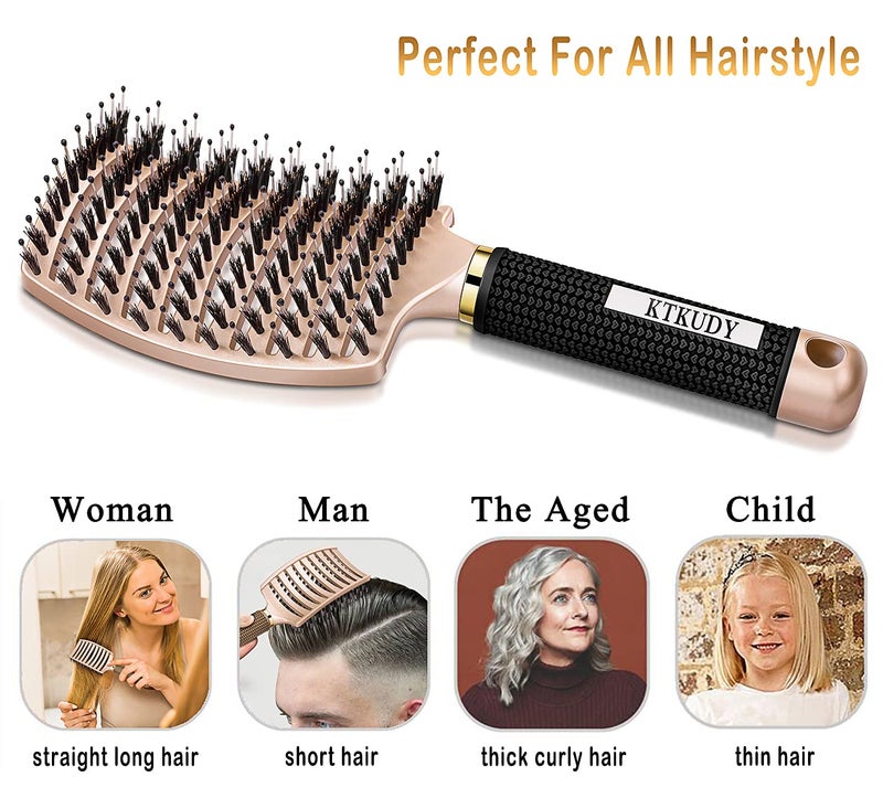 KTKUDY Detangling Brush Getting Knots Out without Pain - Boar Bristles Hairbrush Make Hair Shiny & Healthier Vented Detangler Brush for Women Men Kids wet and Dry Hair - Image 5
