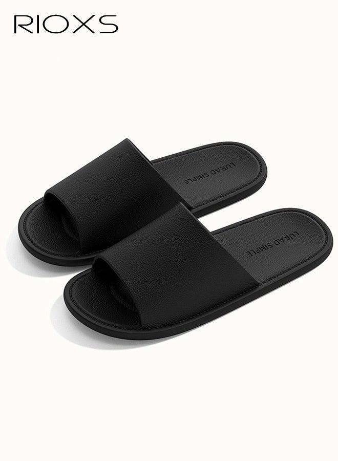 RIOXS Unisex Quick-Dry Slippers, Breathable Indoor Couple's Home Slippers with Thin Soles, Lightweight Non-Slip Bathroom and Shower Slippers, Quick-Dry Open-Toe Solid-Color Flat Slippers, Ideal for Hotels, Travel, Vacations, Business Trips, and Wearing After a Shower, Black - Image 1