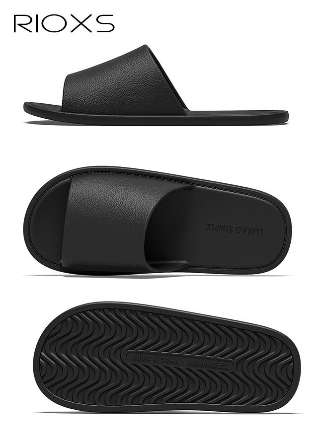 RIOXS Unisex Quick-Dry Slippers, Breathable Indoor Couple's Home Slippers with Thin Soles, Lightweight Non-Slip Bathroom and Shower Slippers, Quick-Dry Open-Toe Solid-Color Flat Slippers, Ideal for Hotels, Travel, Vacations, Business Trips, and Wearing After a Shower, Black - Image 4