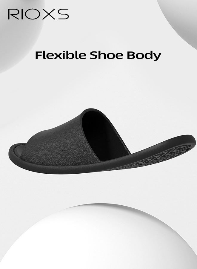 RIOXS Unisex Quick-Dry Slippers, Breathable Indoor Couple's Home Slippers with Thin Soles, Lightweight Non-Slip Bathroom and Shower Slippers, Quick-Dry Open-Toe Solid-Color Flat Slippers, Ideal for Hotels, Travel, Vacations, Business Trips, and Wearing After a Shower, Black - Image 3