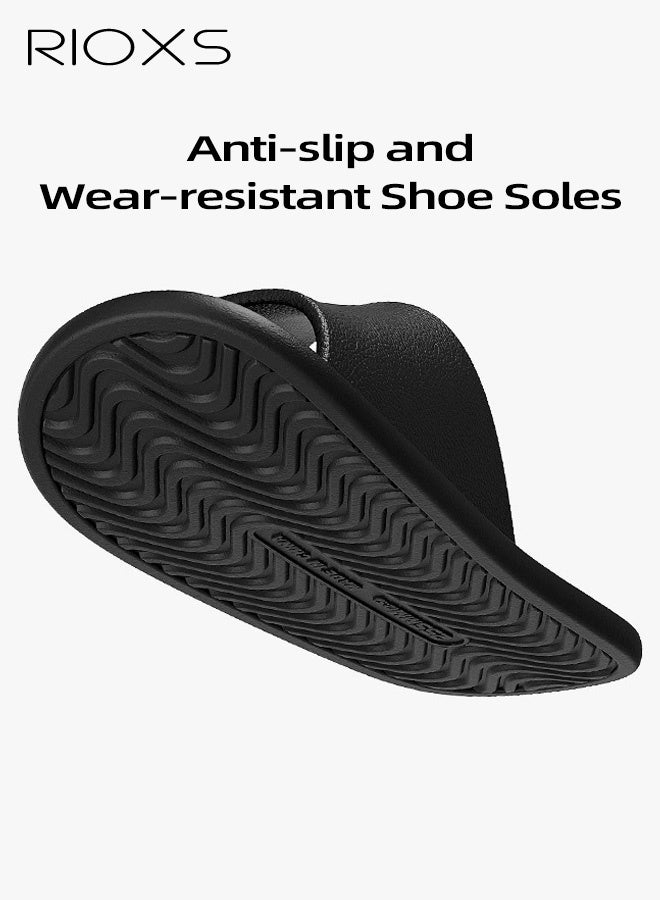 RIOXS Unisex Quick-Dry Slippers, Breathable Indoor Couple's Home Slippers with Thin Soles, Lightweight Non-Slip Bathroom and Shower Slippers, Quick-Dry Open-Toe Solid-Color Flat Slippers, Ideal for Hotels, Travel, Vacations, Business Trips, and Wearing After a Shower, Black - Image 2