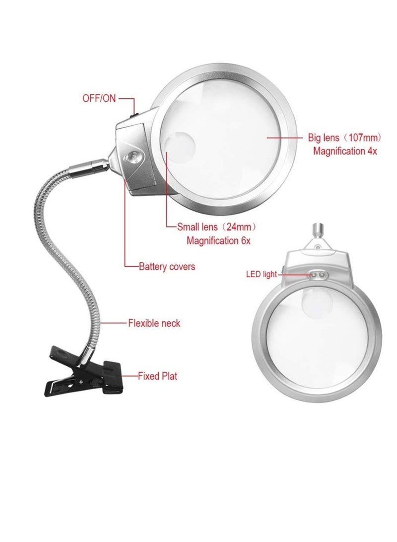 SYOSI Magnifying Desk Lamp, LED-illuminated Magnifier Microscope, Clip Magnigying Glass with Light and Stand, Desk Metal Hose Magnifier, for Reading, Close Work, Diamond Painting and Sewing Handicrafts - Image 5