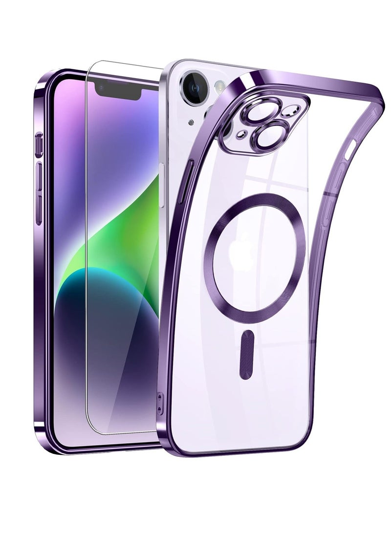 ten.tech Transparent Magnetic Protection Cover Compatible with MagSafe for iPhone 14 Mobile Phone, Anti-Shock and Anti-Scratches, and Camera Lens Protector (purple) by Tin Tech - Image 1