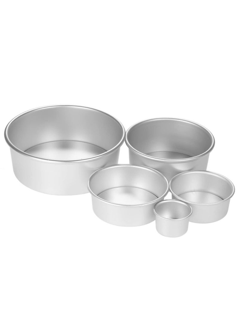 5Pcs Aluminum Alloy Round Cake Mould Set Removable Bottom Cheesecake, Chiffon, Pudding Baking Pan for Patisserie, Non-Stick Silver Cake Mold, Durable Baking Tools for Home & Professional Use - Image 1