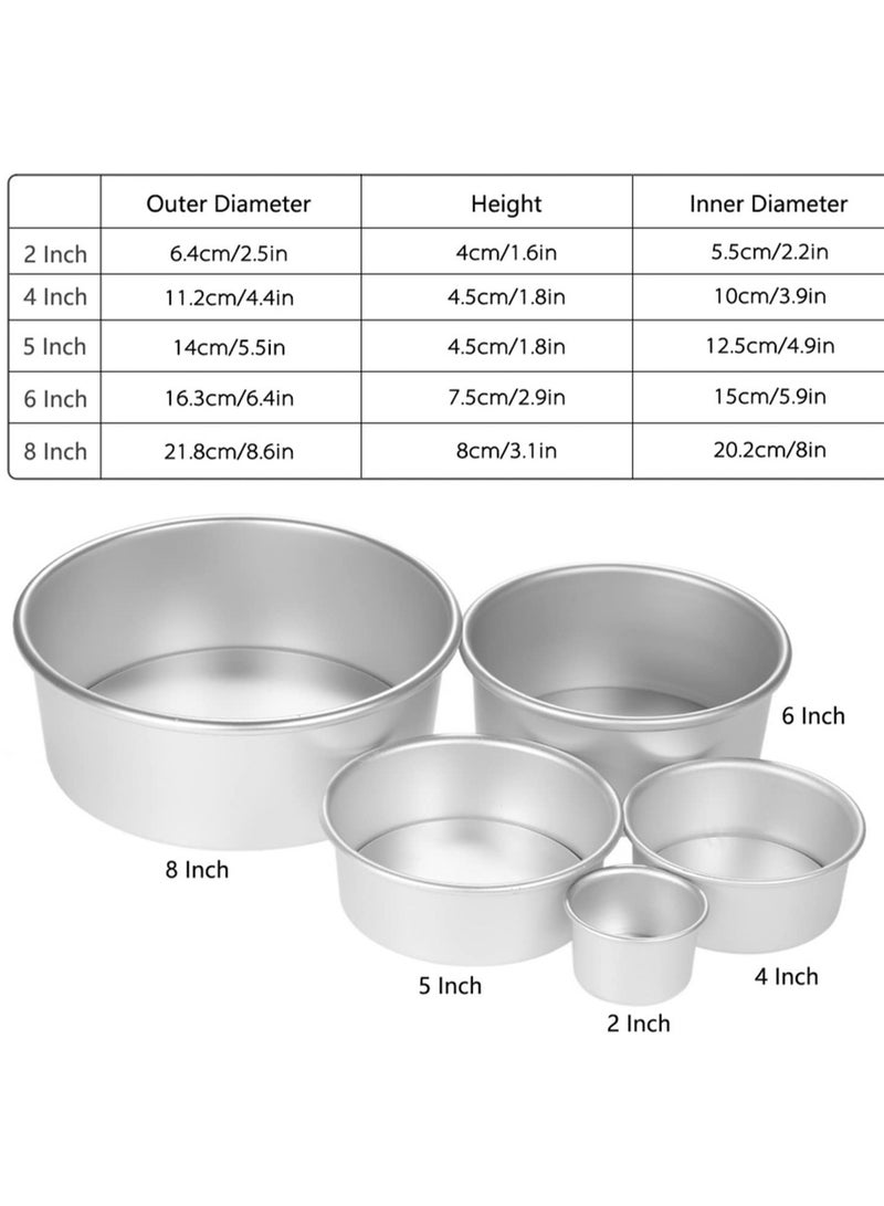 5Pcs Aluminum Alloy Round Cake Mould Set Removable Bottom Cheesecake, Chiffon, Pudding Baking Pan for Patisserie, Non-Stick Silver Cake Mold, Durable Baking Tools for Home & Professional Use - Image 3