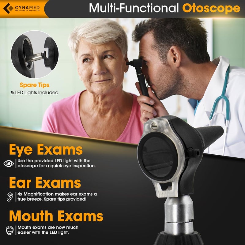 CYNAMED 2-in-1 Ear Scope Set - Multi-Function Otoscope for Ear, Nose & Eye Examination- Professional Kit for Home and Medical Students - Sight Chart, Replacement Tips, and Carry Case - Image 3