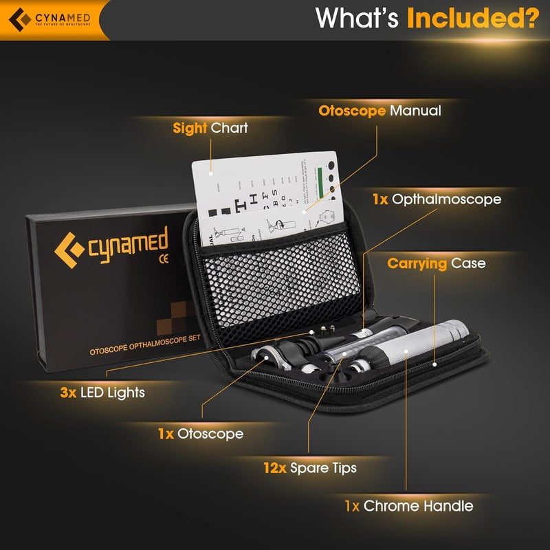 CYNAMED 2-in-1 Ear Scope Set - Multi-Function Otoscope for Ear, Nose & Eye Examination- Professional Kit for Home and Medical Students - Sight Chart, Replacement Tips, and Carry Case - Image 5