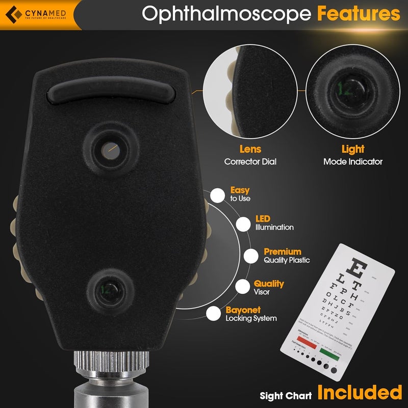CYNAMED 2-in-1 Ear Scope Set - Multi-Function Otoscope for Ear, Nose & Eye Examination- Professional Kit for Home and Medical Students - Sight Chart, Replacement Tips, and Carry Case - Image 2