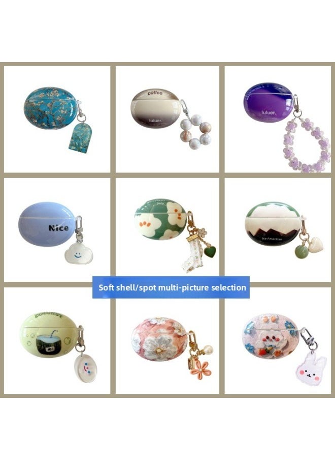 For HuaweiFreebuds5 Wireless Bluetooth Headset Cartoon Creative Freeclip/6i Soft Case Pendant-Color:Silicone Soft Shell + Pendant-English Marble Pattern-Model:Universal For HuaweiFreebuds Pro3/pro4 (protective Case)