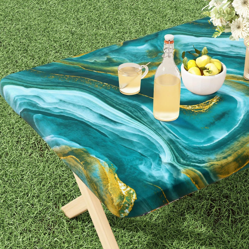 Misaya Rectangle Vinyl TableCloth غطاء طاولة مركبة 100 ٪ مرنة الحافة مرنة الفانيلا الطاولة الجدول قطعة قماش 8 أقدام طاولات قابلة للطي للنزهة في الهواء الطلق (تموجات 30 × 96 بوصة) - Image 1