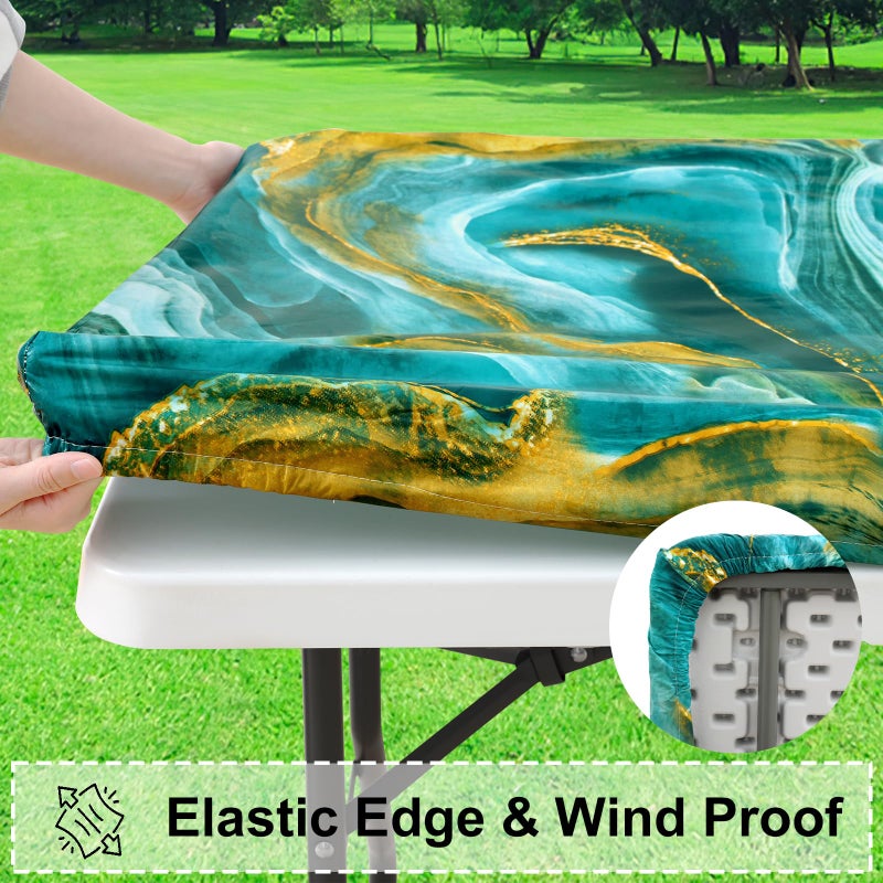 Misaya Rectangle Vinyl TableCloth غطاء طاولة مركبة 100 ٪ مرنة الحافة مرنة الفانيلا الطاولة الجدول قطعة قماش 8 أقدام طاولات قابلة للطي للنزهة في الهواء الطلق (تموجات 30 × 96 بوصة) - Image 2