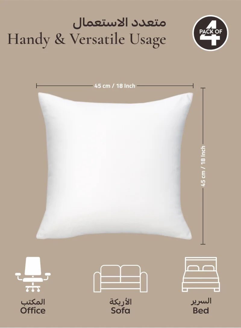 Donetella Cushion Pillow Insert 4-Pcs(45x45 Cm) Soft and Comfortable Microfiber Cushion Insert,White