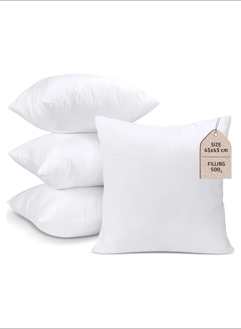 Donetella Cushion Pillow Insert 4-Pcs(45x45 Cm) Soft and Comfortable Microfiber Cushion Insert,White