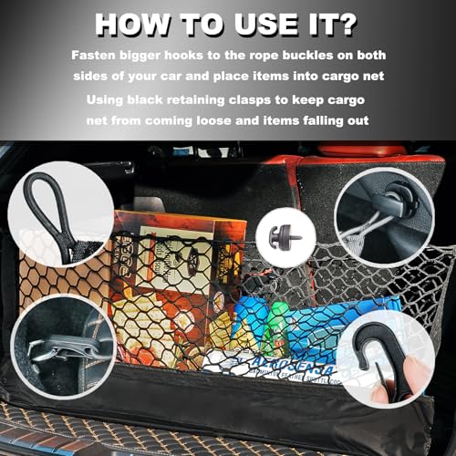 Hacyikee Envelope Style Cargo Net Compatible with Chevrolet Chevy Suburban, Cadillac Escalade GMC Yukon XL Denali SLE SLT AT4 2026 2025 2024 2023 2022 2021 2020-2015 Trunk Car Rear Tailgate Touring Netting - Image 5