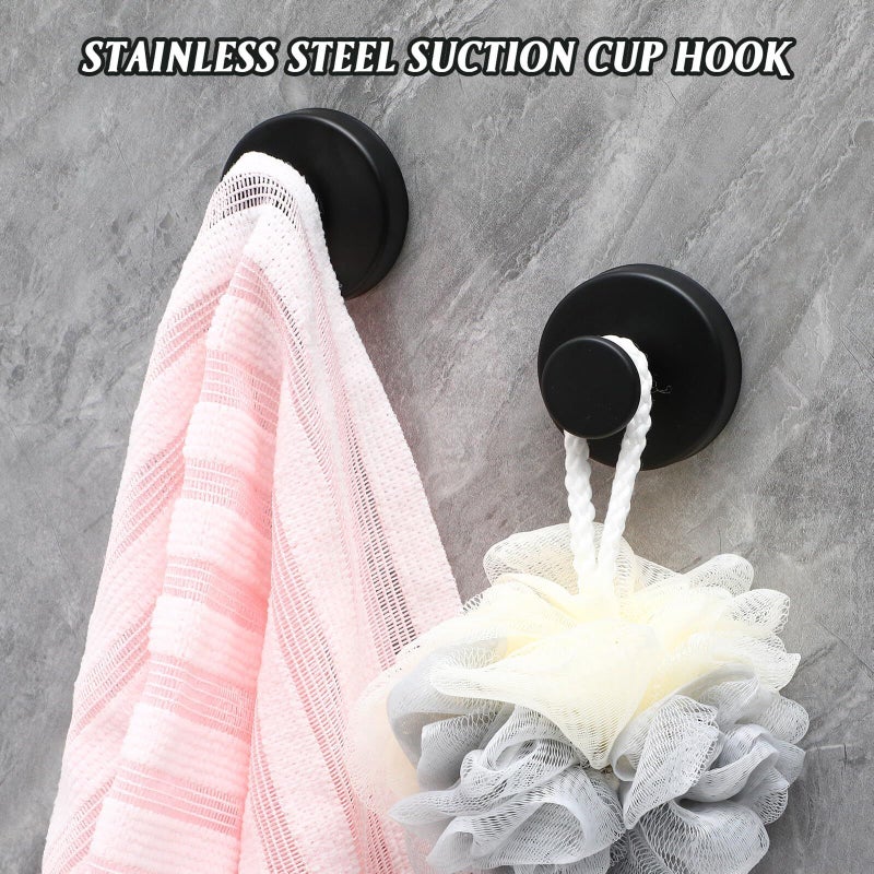 Black Stainless Steel Suction Cup Hooks Heavy Duty Bath Towel Robe Hanger 2pcs - Image 4