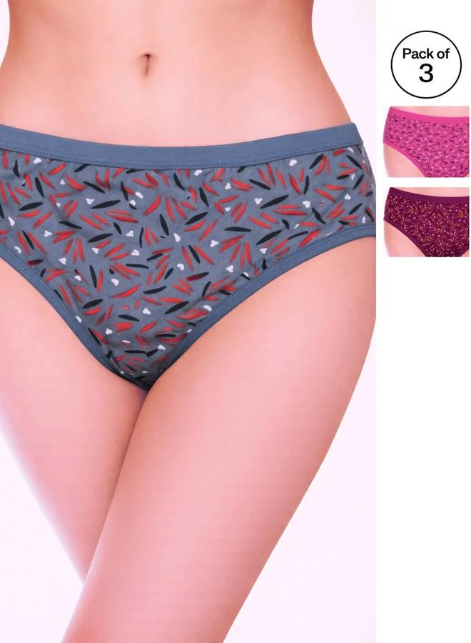 Take Two Pack of 3 - Printed Mid Rise Briefs By LAZZYCAT
