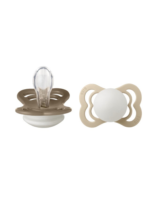 بيبس BIBS Pacifier Supreme 2 PACK Silicone Size 1 Vanilla Glow/Dark Oak Glow - Image 1