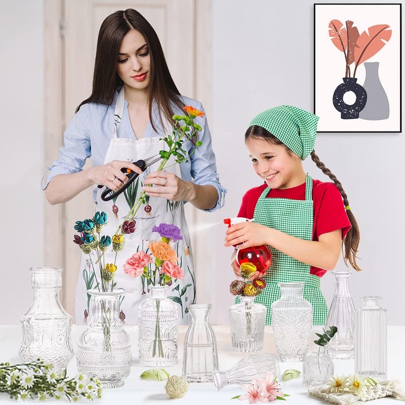 QLOFEI Bud Vases- Set of 10 Small Flower Glass Vases for Centerpieces, Cute Clear Crystal Bud Glass in Bulk, Mini Vintage Design for Wedding Decorations Party Table Flower Decor - Image 5