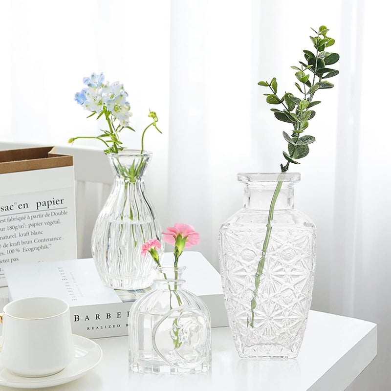 QLOFEI Bud Vases- Set of 10 Small Flower Glass Vases for Centerpieces, Cute Clear Crystal Bud Glass in Bulk, Mini Vintage Design for Wedding Decorations Party Table Flower Decor - Image 4