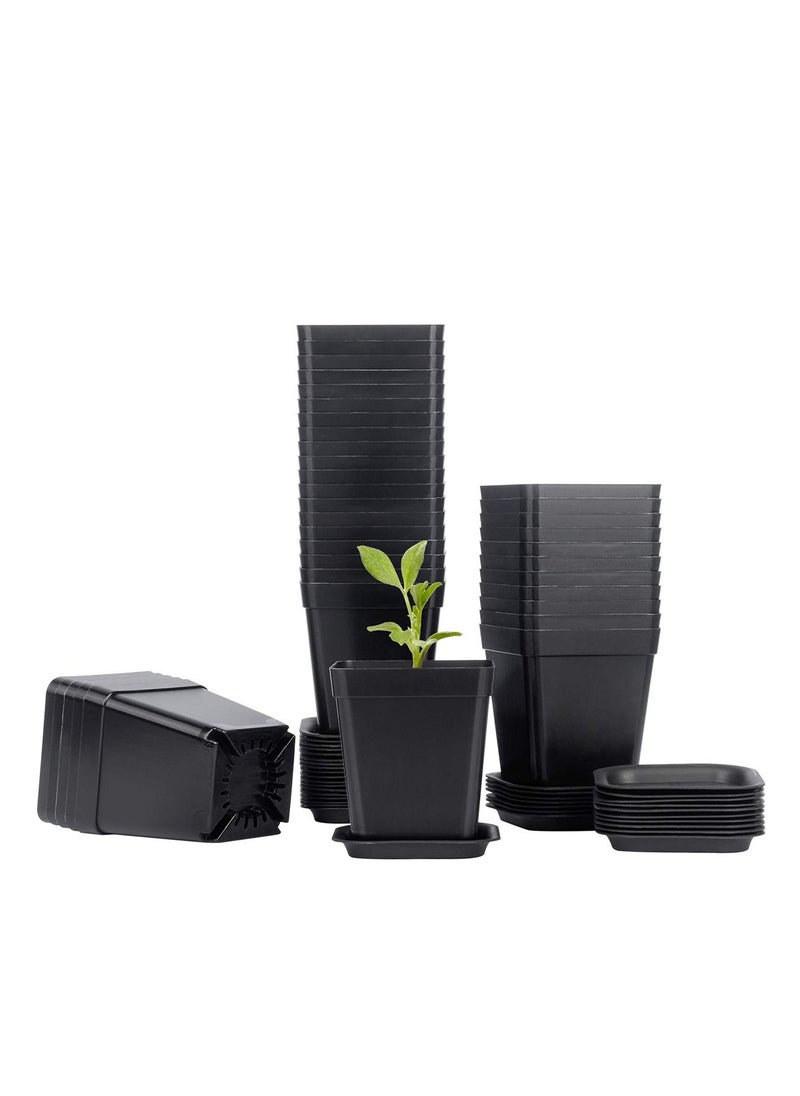 SYOSI - Plastic Square Nursery Pots 36Pcs 3 Inch Plant Seed Starting Pots with Drainage Hole and Saucers for Seedling, Container for Your Room, Garden Office and Balcony Decor, Black - Image 1