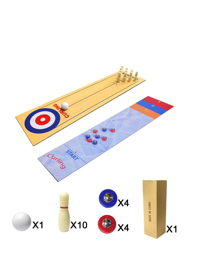 Generic - 3-in-1 Mini Tabletop Shuffleboard, Bowling, and Curling Game with 8 Rollers - Interactive Portable Family Game for Kids and Adults, Perfect for Indoor and Outdoor Parties. - Image 1