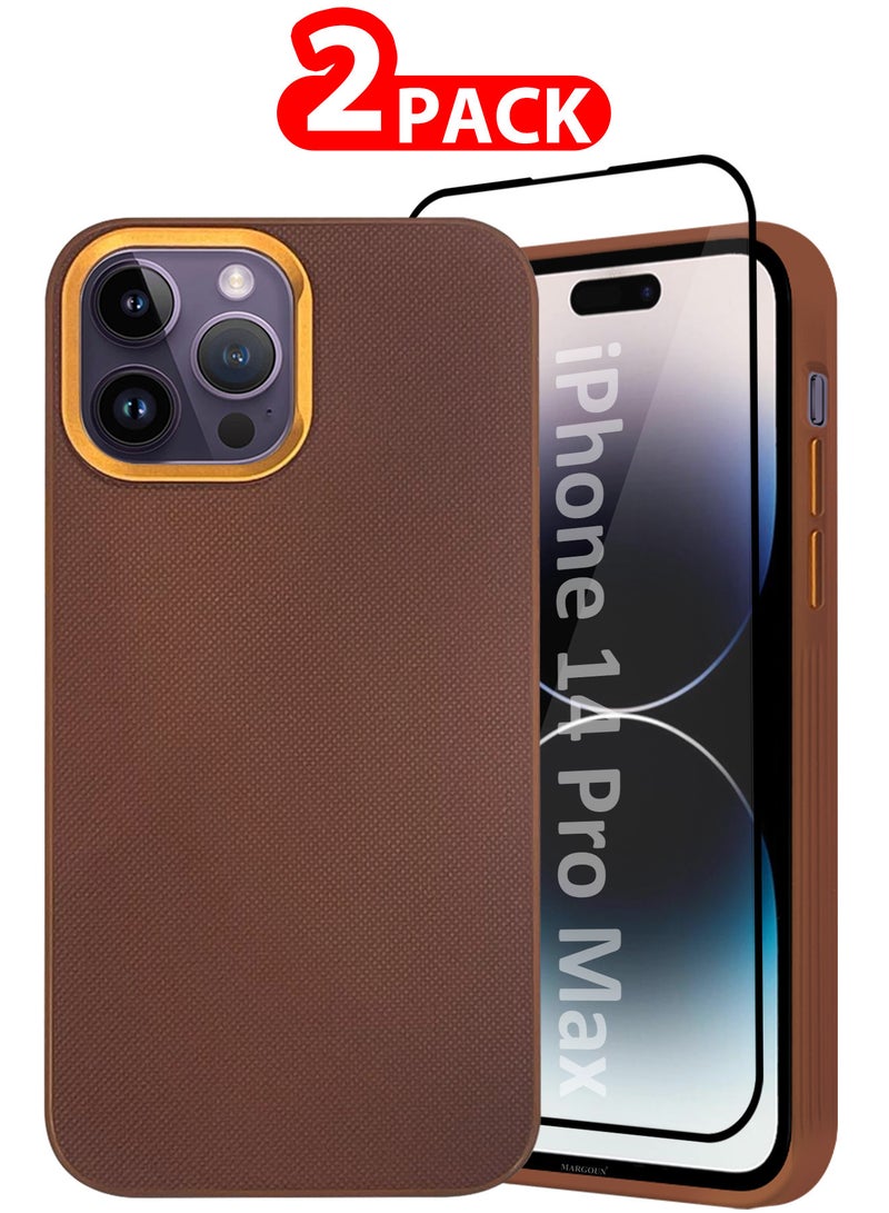 CATANES iPhone 14 Pro Max 2 Pack Vegan Leather Case, 1 Cover with 1 Screen Protector, Slim Fit, Raised Edges for Camera and Screen Protection - Image 1