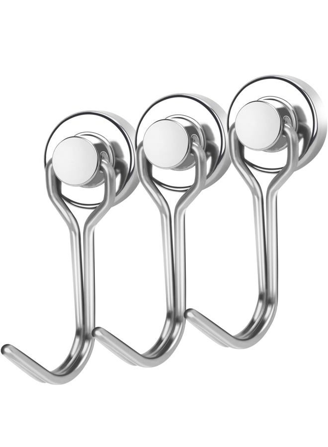 E BAVITE Swivel Swing Magnetic Hooks, Strong Neodymium Rare Earth Magnetic Hooks Perfect for Refrigerator and Other Magnetic Surfaces, Pack of 3,Silver - Image 1