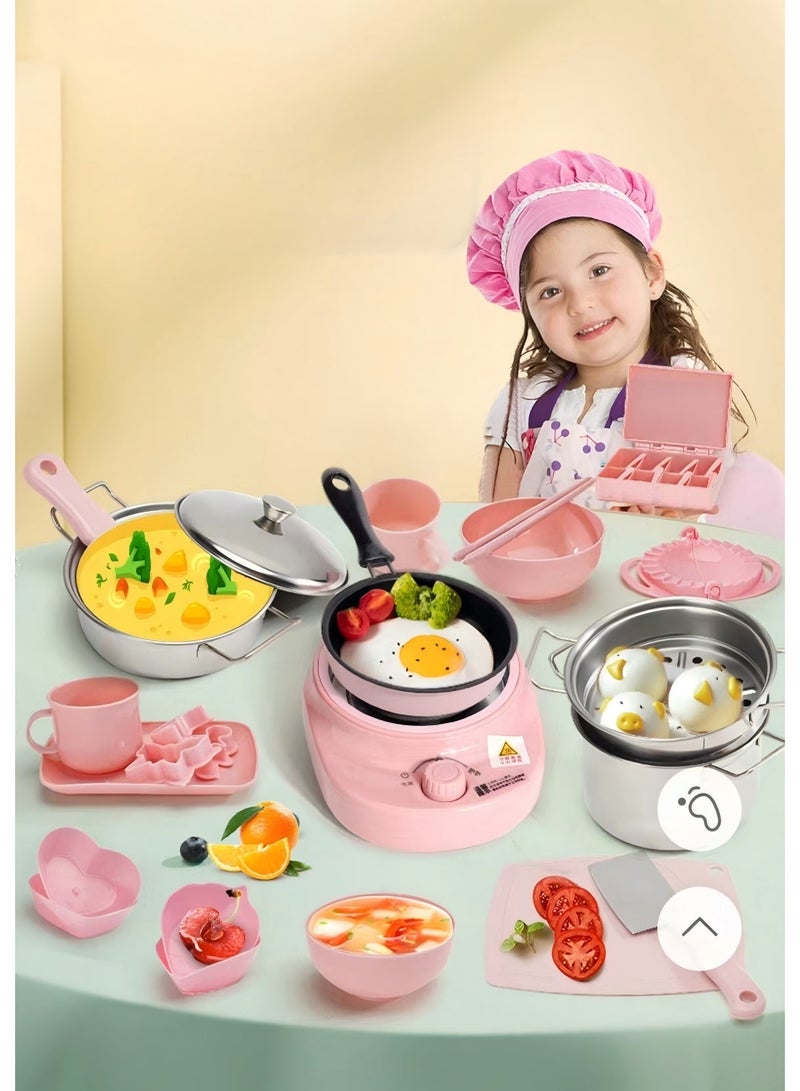 I LOVE KIDS Real Cooking Kitchen Toy Set,26 PCS Mini Electric Cooking Set,Gifts For Kids 4 Years+ - Image 1