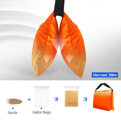 EMART 4 Pack Orange Sand Bags for Weight, Heavy Duty Sandbags for Light Stand Tripod, Photography Equipment, Canopy Weights, Pop Up Tent, Umbrella Base, Backdrop Stand, Camping, Fishing Chair, Sports - Image 3