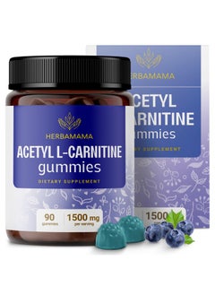 HERBAMAMA HERBAMAMA Acetyl L-Carnitine Energy Gummies - 1500 mg ALCAR Energy Support Supplements for Women and Men - Vegan, Gelatin-Free, Non-GMO - 60 Blueberry-Flavored Chews  - Image 1