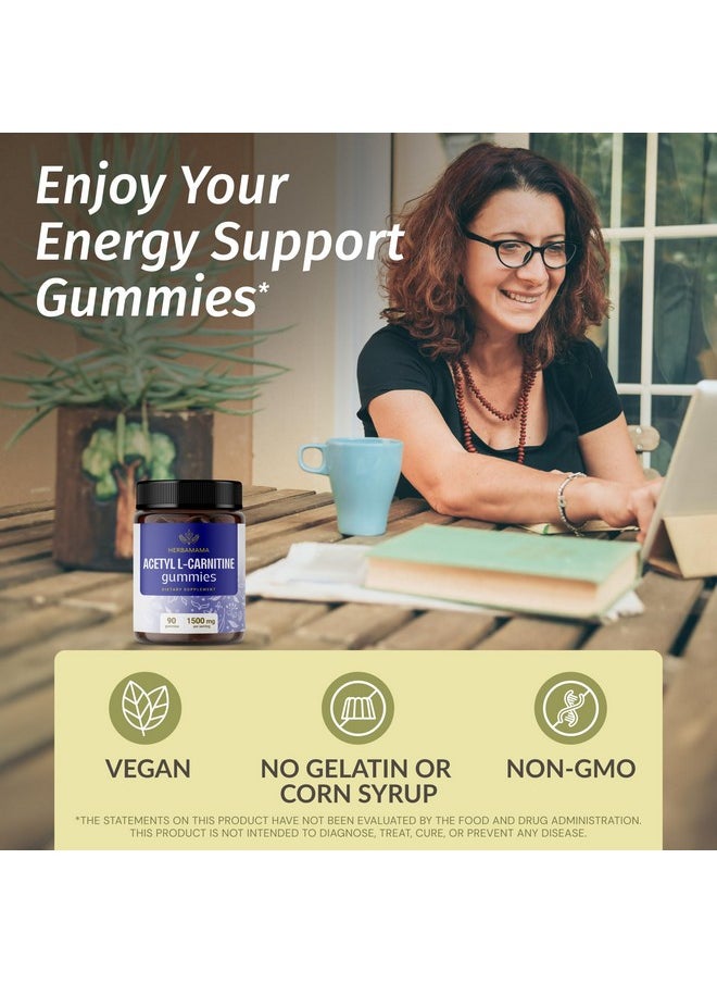 HERBAMAMA - HERBAMAMA Acetyl L-Carnitine Energy Gummies - 1500 mg ALCAR Energy Support Supplements for Women and Men - Vegan, Gelatin-Free, Non-GMO - 60 Blueberry-Flavored Chews - Image 1