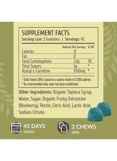 HERBAMAMA HERBAMAMA Acetyl L-Carnitine Energy Gummies - 1500 mg ALCAR Energy Support Supplements for Women and Men - Vegan, Gelatin-Free, Non-GMO - 60 Blueberry-Flavored Chews  - Image 3