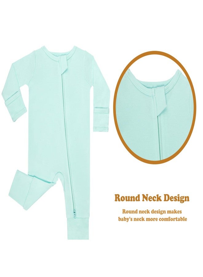 GUISBY Long Sleeve Cotton Pajamas Footless Baby Bodysuits with Zipper and Mittens 3-Pack for Boys Girls Pink+Purple+Light Green 3-6 Months - Image 4