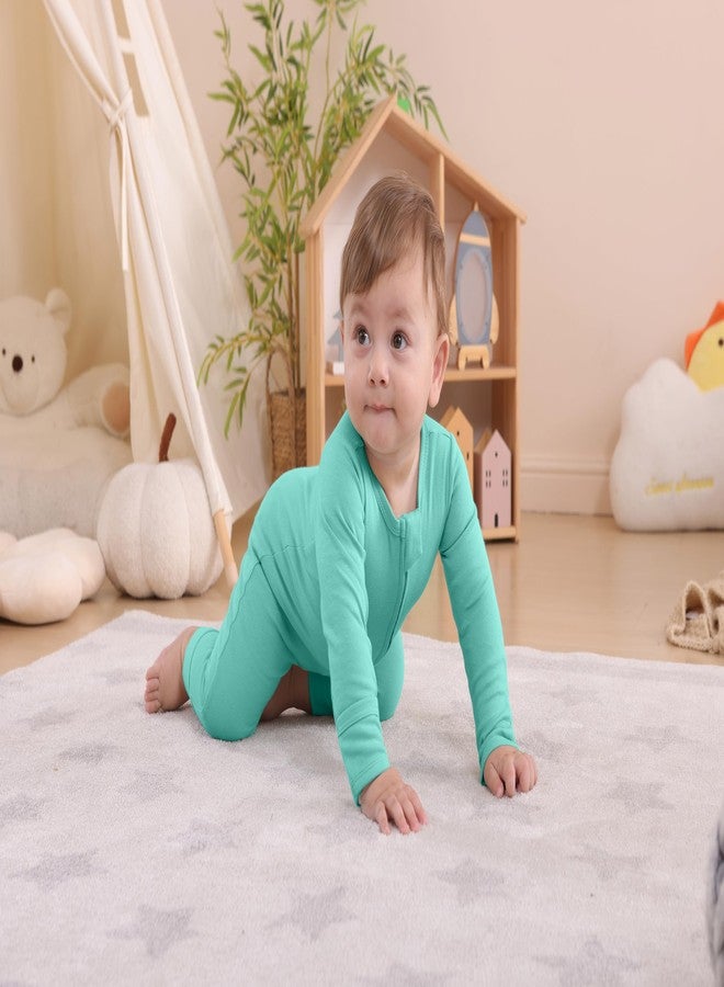 GUISBY Long Sleeve Cotton Pajamas Footless Baby Bodysuits with Zipper and Mittens 3-Pack for Boys Girls Pink+Purple+Light Green 3-6 Months - Image 3