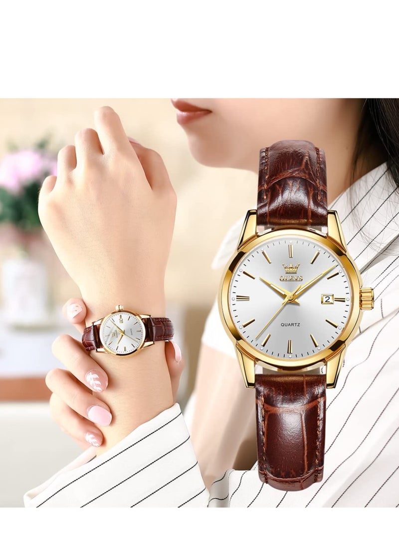 OLEVS Elegant Women's Watch Brown Leather  Watch - Image 1