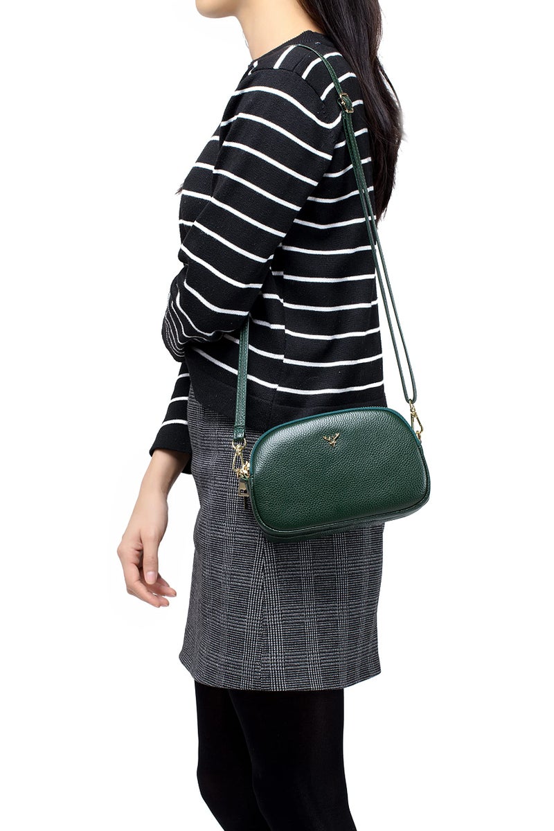 Dgffan Triple Zip Small Crossbody Bags Genuine Leather Shoulder Handbags Trendy Design Cellphone Purses for Women and Girls(green) - Image 3