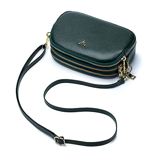 Dgffan Triple Zip Small Crossbody Bags Genuine Leather Shoulder Handbags Trendy Design Cellphone Purses for Women and Girls(green) - Image 2