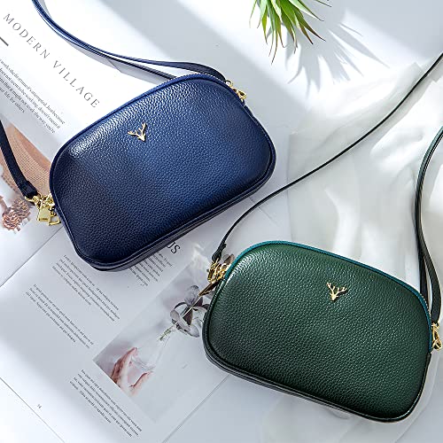 Dgffan Triple Zip Small Crossbody Bags Genuine Leather Shoulder Handbags Trendy Design Cellphone Purses for Women and Girls(green) - Image 4