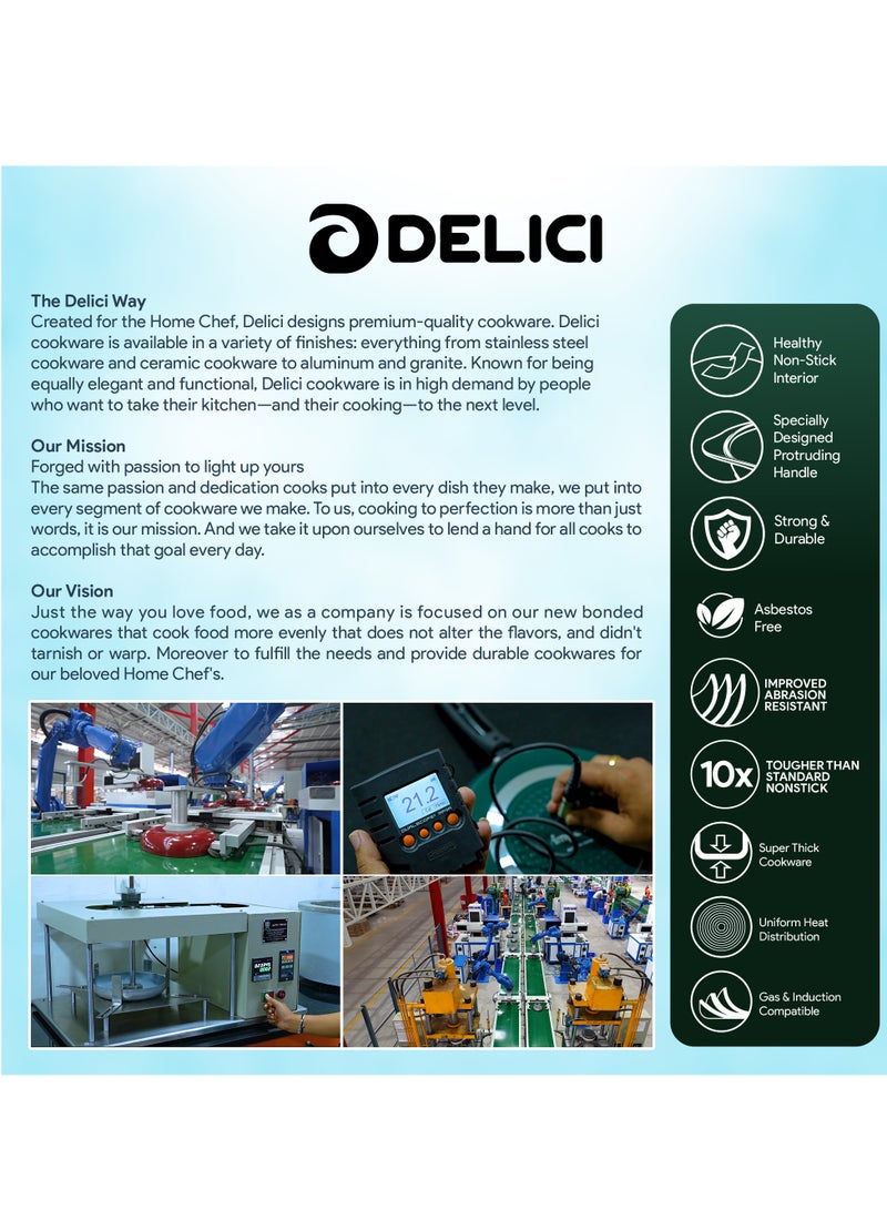 DELICI Non Stick Sauce Pan 24 CM- Superior Aluminum Body, High-Grade Granite Gray with White Spatter Coating, Healthy Non-Stick, PFOA Free, Tempered Glass Lid, Heat Proof Bakelite Handle, Dishwasher Safe - Image 5