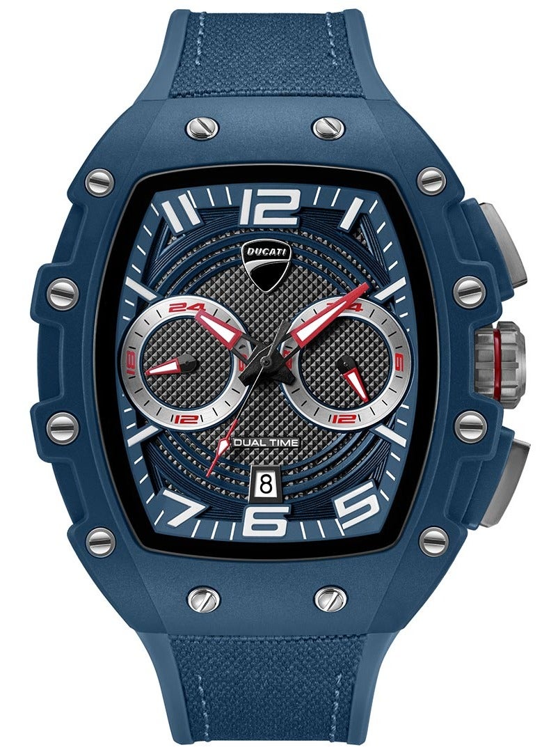 دوكاتي Ducati Men's Watch Dual Time Blue Combined Materials Strap DT013 - Image 1