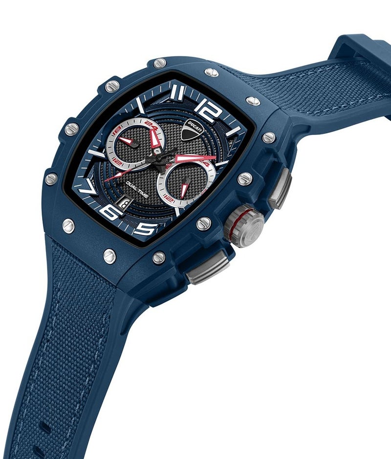 دوكاتي Ducati Men's Watch Dual Time Blue Combined Materials Strap DT013 - Image 2