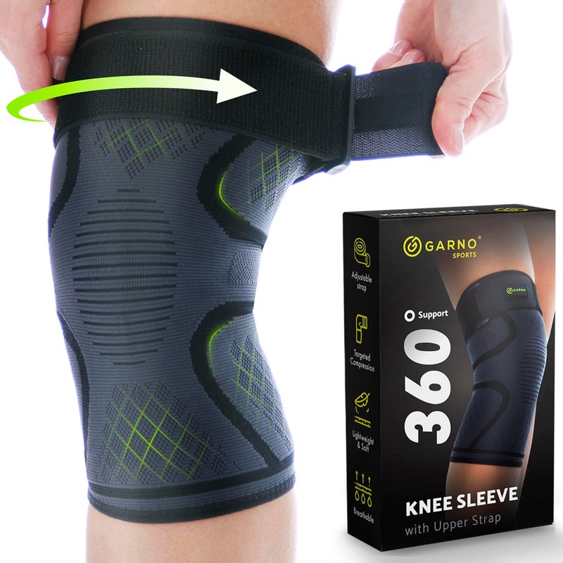 GARNO Knee Brace For Knee Pain, Compression Sleeve with Strap for Patella and IT Band Support; Relief for Arthritis, Meniscus, ACL; Men & Women; Running, Workout, Weightlifting (Medium) - Image 1